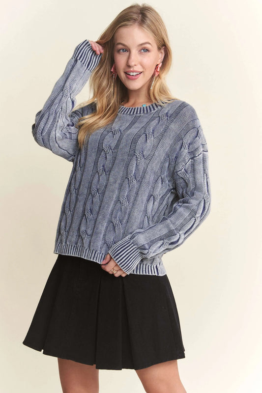 Mineral Washed Cable Knit Sweater Top