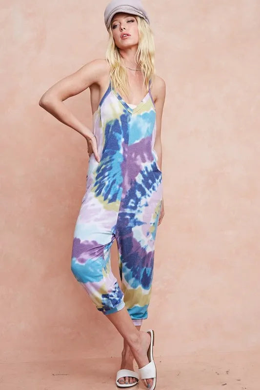 Tie Dye Knit Mid-length Casual Jumpsuit