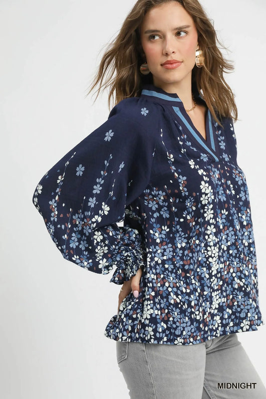 Floral Vine Blouse with Dramatic Balloon Sleeves