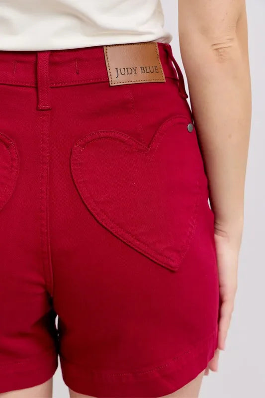 High Waist Tummy Control Garment Dyed Heart Shaped Denim Shorts