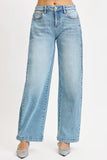 Mid Rise Barrel Snap Hem Adjustable Leg Jeans