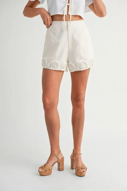Crochet Lace Detail Crop Top and Shorts Set