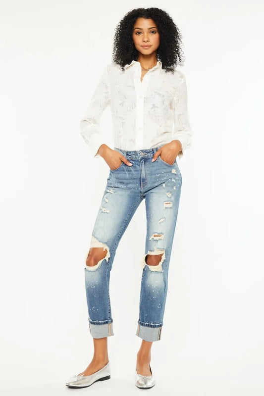 High Waist Edgy Boyfriend Style Jeans