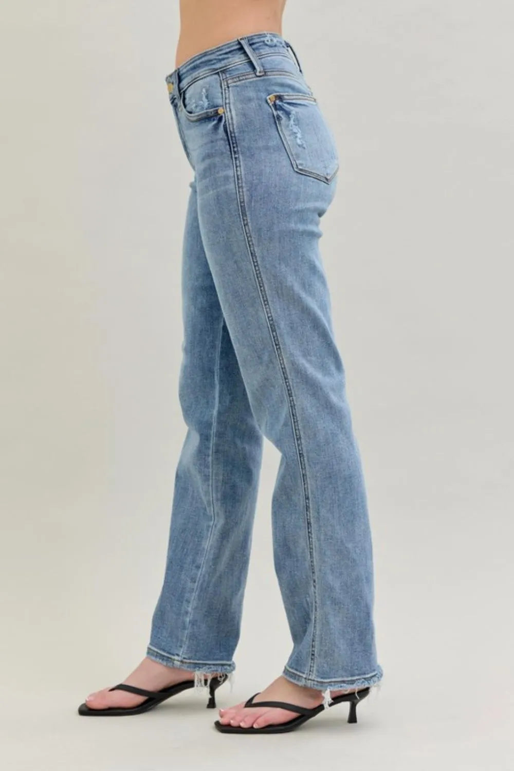 Frayed Hem High-Waist Pocket Dad Jeans