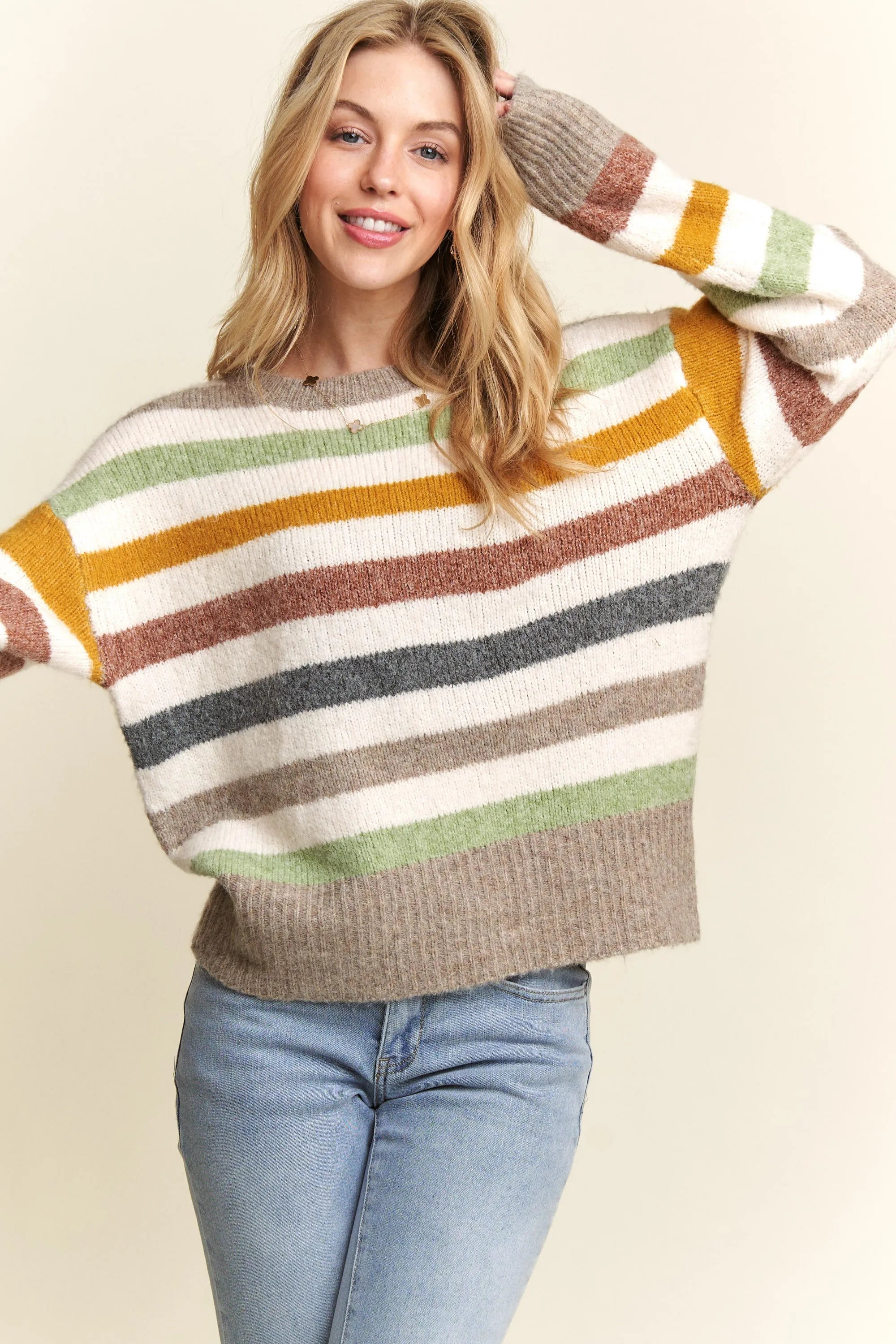 Full Size Multicolor Stripe Sweater Top Plus Size