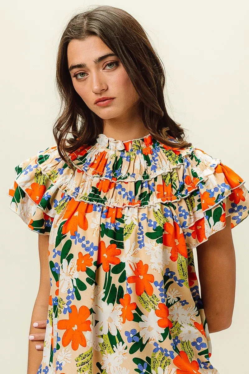Multi Color Floral Print Woven Top