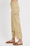 Full Size High Rise Wide Straight Cuffed Patch Jeans Plus Size