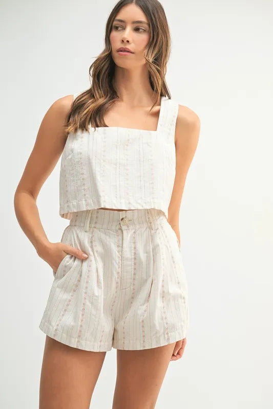 Square Neck Crop Top and Shorts Set