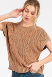 Mineral Wash Cap Sleeve Cable Knit Sweater Top