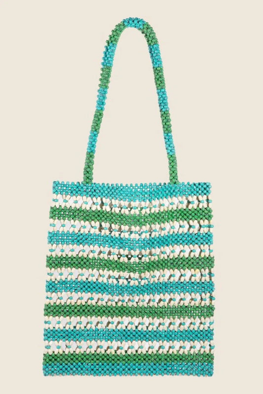 Contrast Wooden Beaded Tote Bag