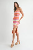 Multi Color Striped Front Cutout Knit Midi Dress