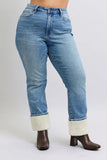 Full Size High Waist Shearling Cuff Straight Plus Size