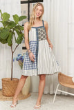 Patchwork Button Front Mini Dress