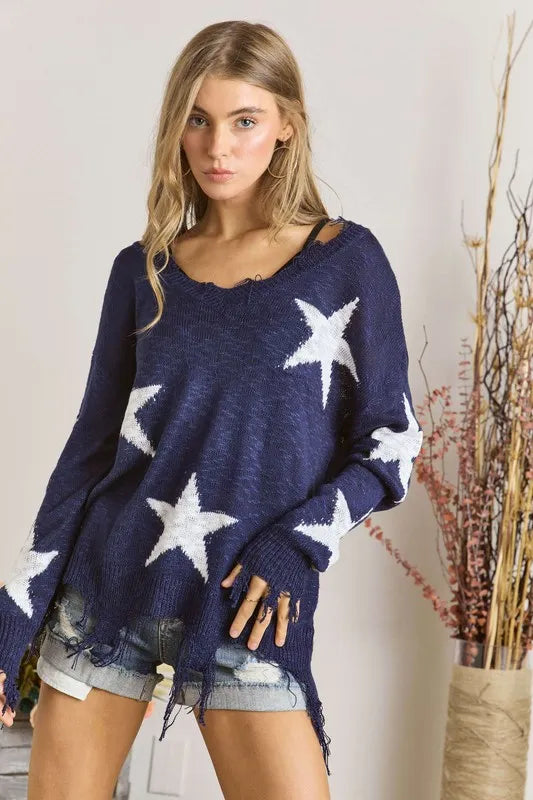 Distressed Star Sweater Top