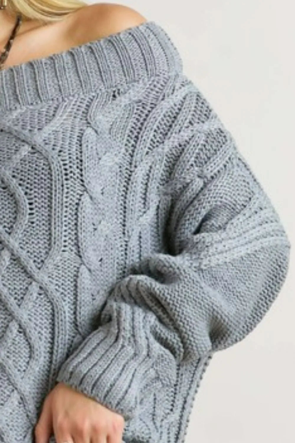  Cable Knit Off Shoulder Sweater
