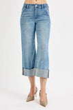 Full Size High Waist Ankle Wide Cuffed Tummy Control Jeans