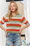 Striped 3/4 Sleeves Sweater Top