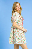 Vintage-Inspired Puff Sleeve Tie-Front Mini Dress