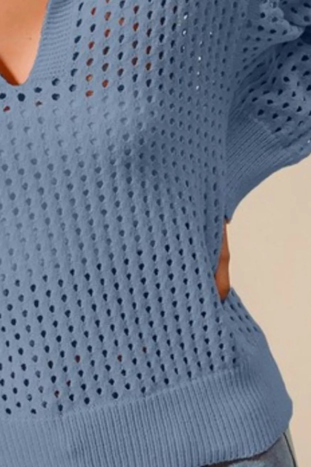 Open Knit Polo Sweater Top