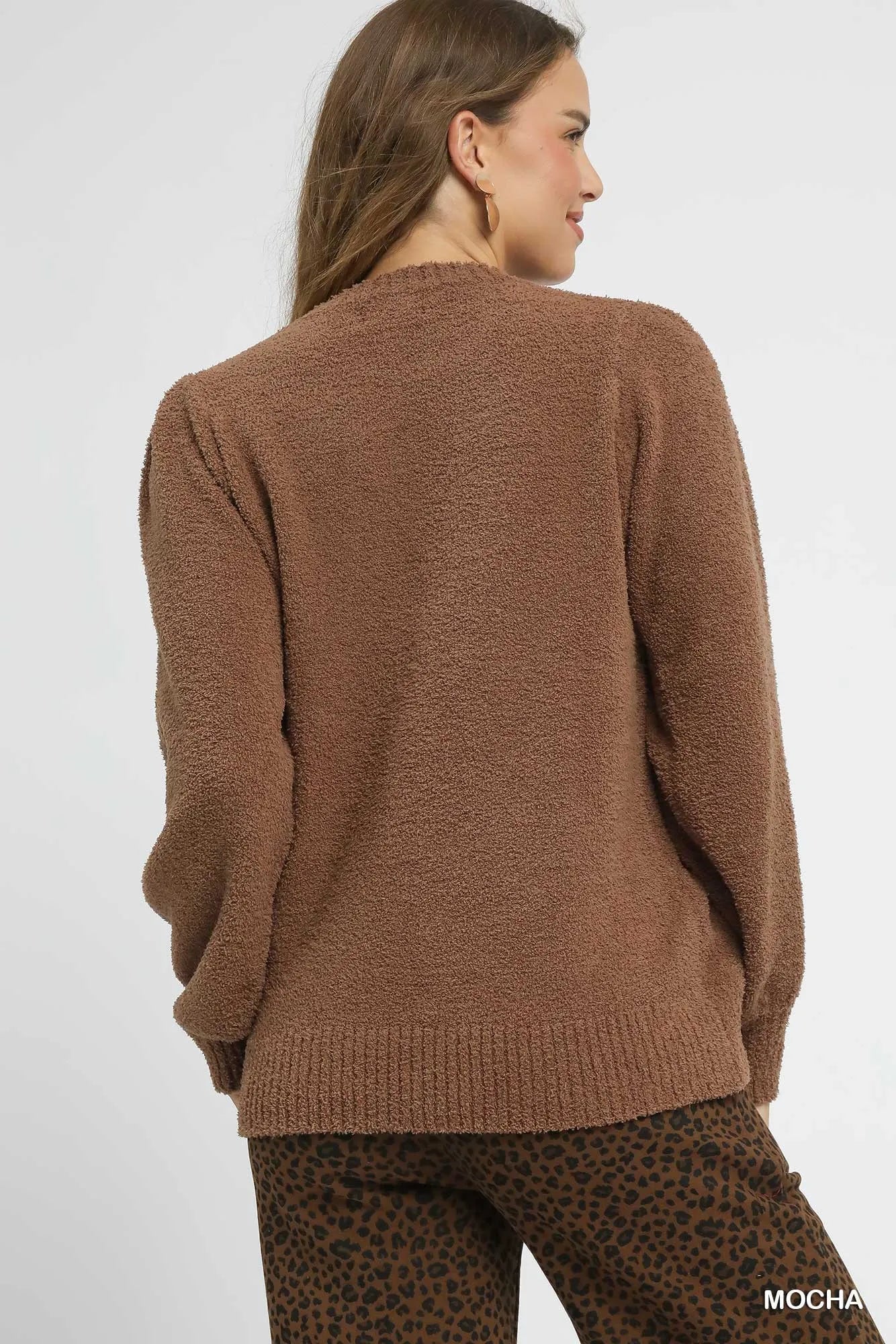 Ribbed Trim Sweater with Textured Long Sleeves