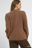 Ribbed Trim Sweater with Textured Long Sleeves