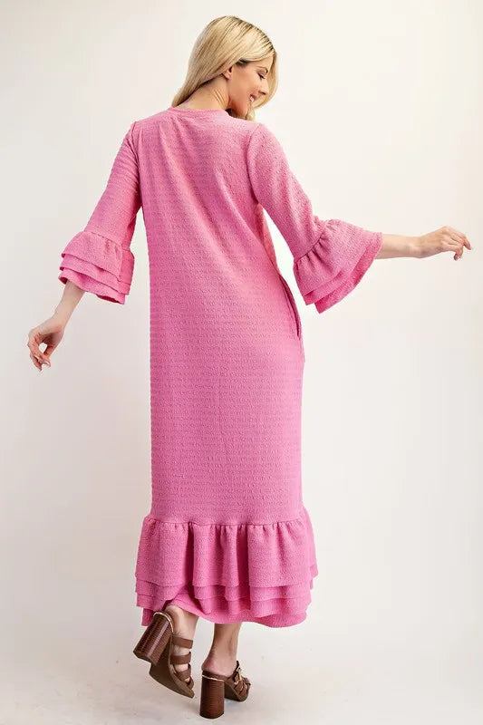 Full Size Textured Ruffle Hem Modest Dress Plus Size