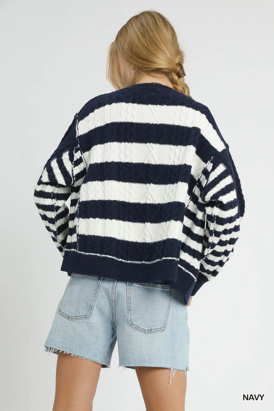 Textured Stripe Button-Up Cardigan