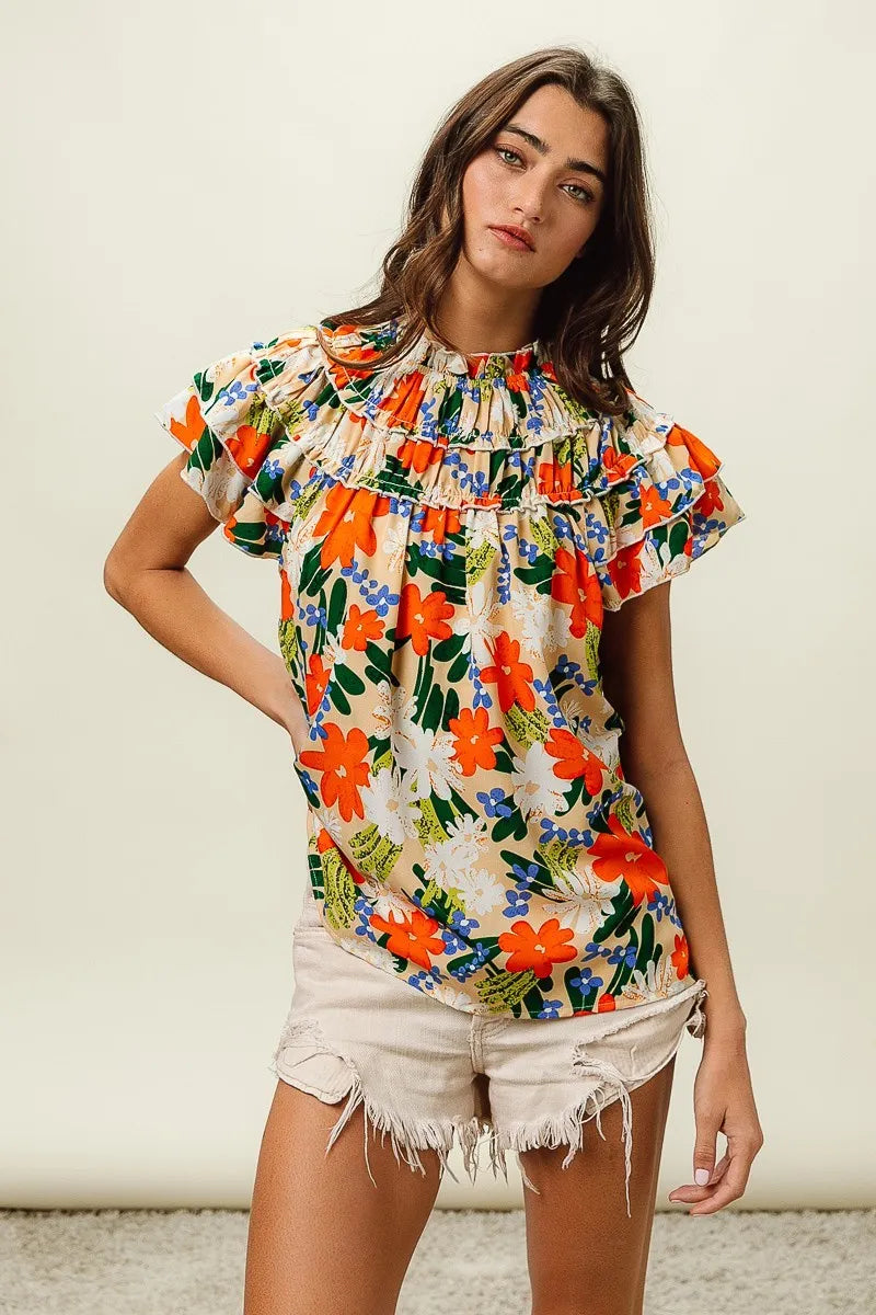 Multi Color Floral Print Woven Top
