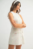 Tweed Sleeveless Button Down Mini Dress