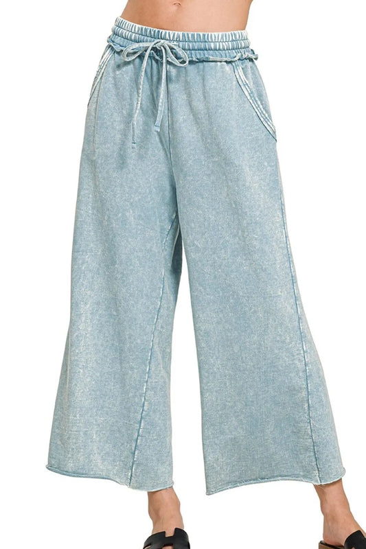 Washed French Terry Palazzo With Pockets