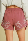 Full Size Linen Blend Shorts with Floral Embroidered Details Plus Size