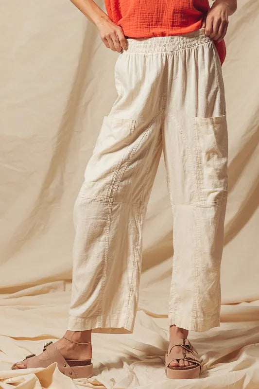 Cotton Linen Textured Woven Slouchy Wide Leg Pants