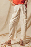 Cotton Linen Textured Woven Slouchy Wide Leg Pants