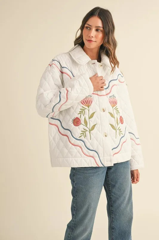 Floral Multi Color Embroidered Quilted Jacket