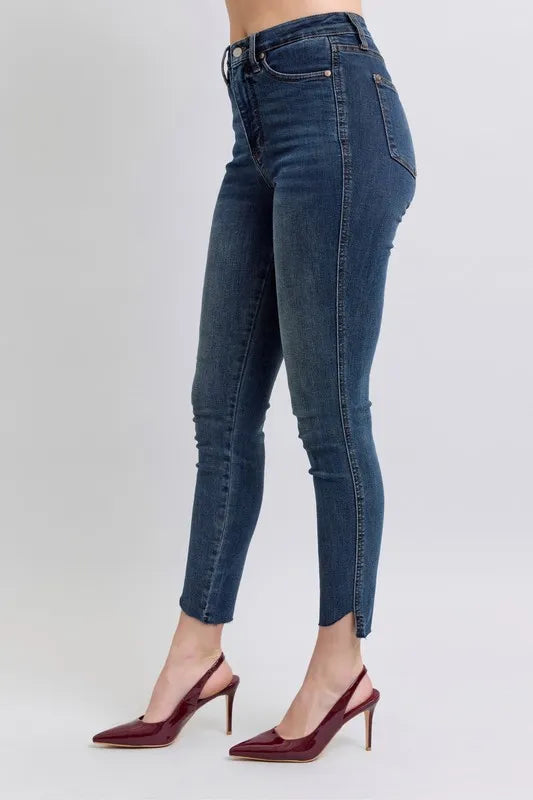 Full Size High Waist Tummy Control Step Hem Skinny Jeans Plus Size