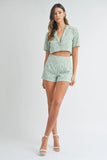 Eyelet Short Sleeve Crop Top and Shorts Set