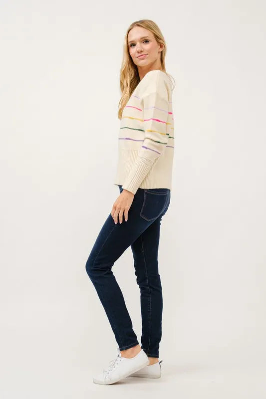 Multi Striped Pullover Sweater Top