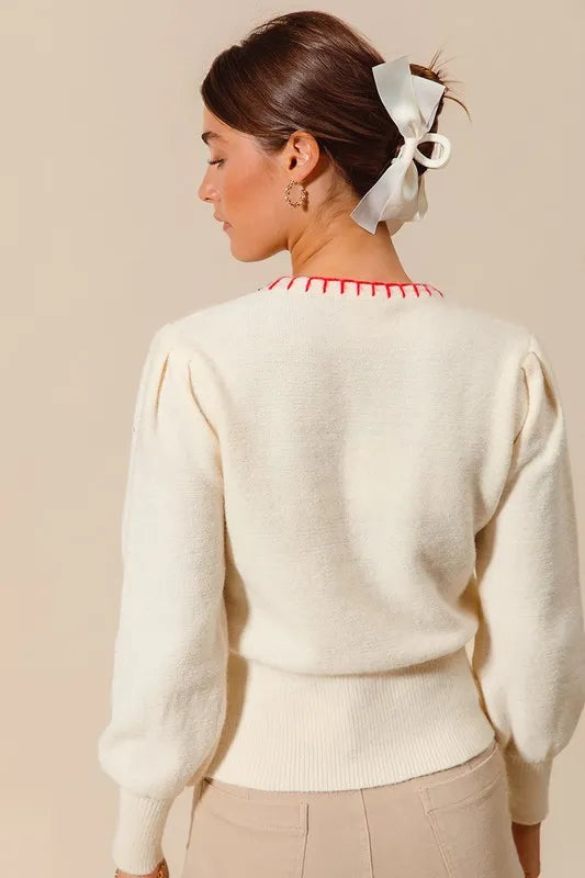 Small Flower Embroidered Sweater Top