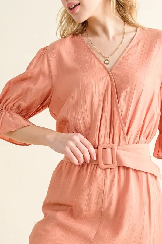 Flounce Sleeves Romper with Belt