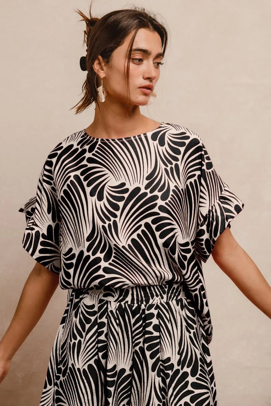 Ruffled Sleeve Fashion Print Blouse