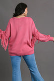 Full Size Fringe Round Neck Long Sleeve Sweater Plus Size