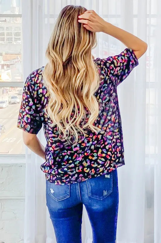 Leopard Foil Printed Half Sleeve Summer Sweater
