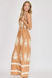 Full Size Smocked Printed Wide Leg Jumpsuit Plus Size