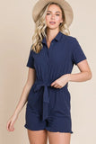 Collared Button Down Romper with Tie Belt