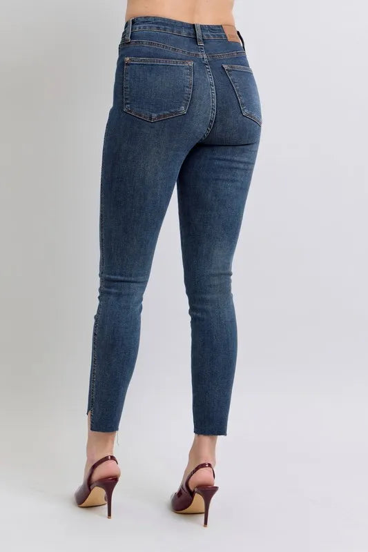 Full Size High Waist Tummy Control Step Hem Skinny Jeans Plus Size