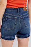 High Waist Tummy Control Destroy Release Hem Denim Shorts