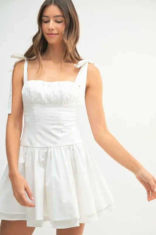 Shoulder Tie Corset Panel Mini Dress