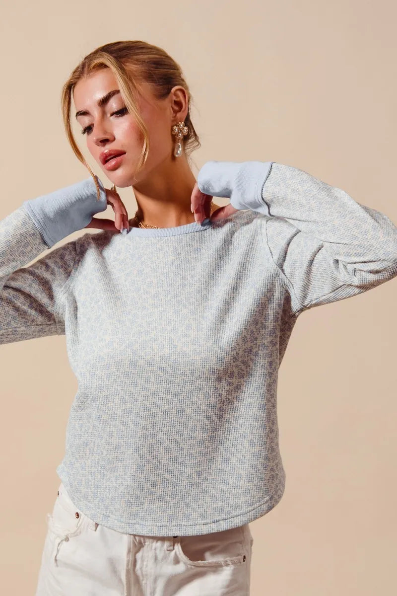 Ribbed Knit Pullover with Contrast Collar and Cuffs