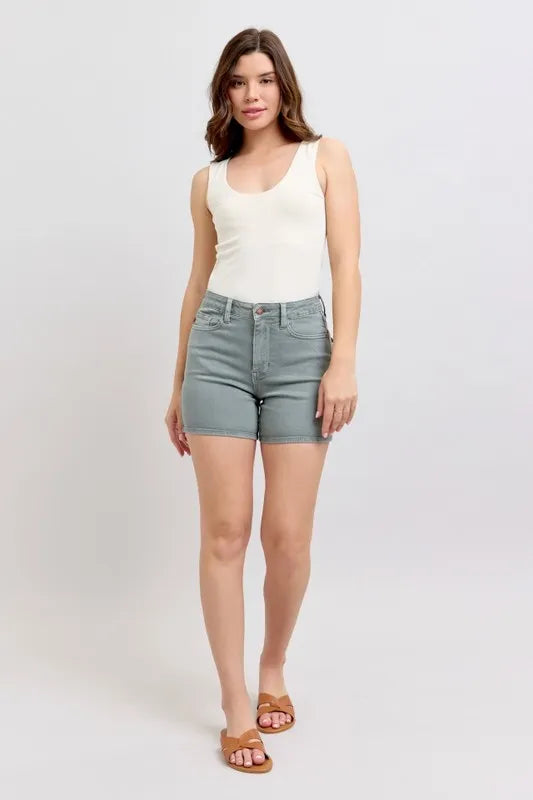 Full Size Hw Garment Dyed & Back Pkt Embroidery Shorts Plus Size