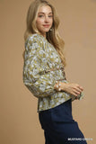 Botanical Peplum Blouse with Waist Tie